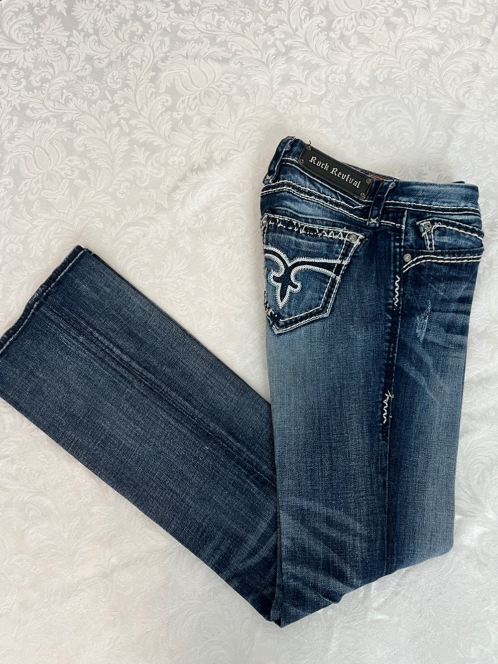 Rock Revival Women's Dark Blue Embroidered Pocket Jeans - Sz 26